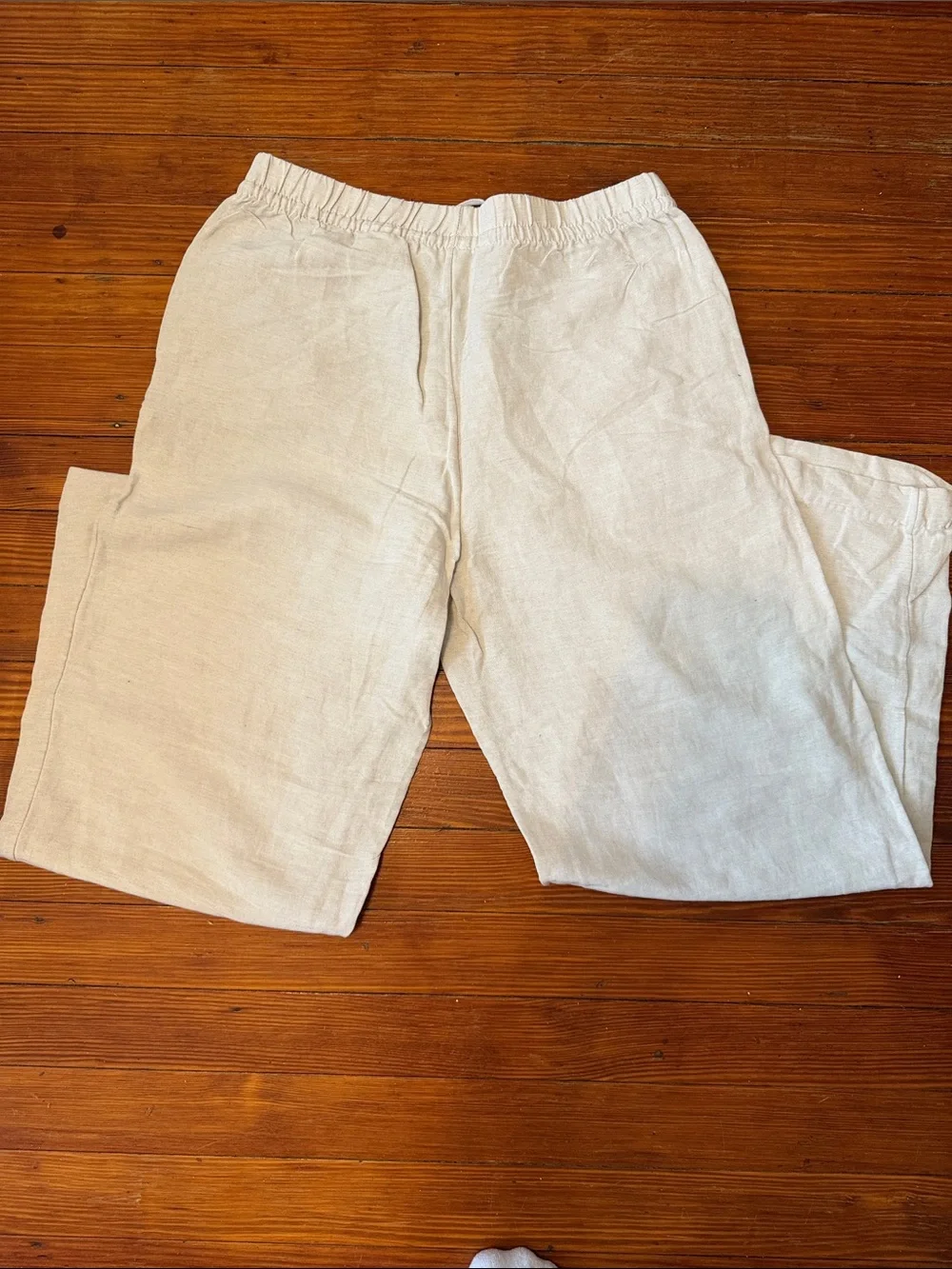 H&M Women's Linen Drawstring Pants in Light Cream